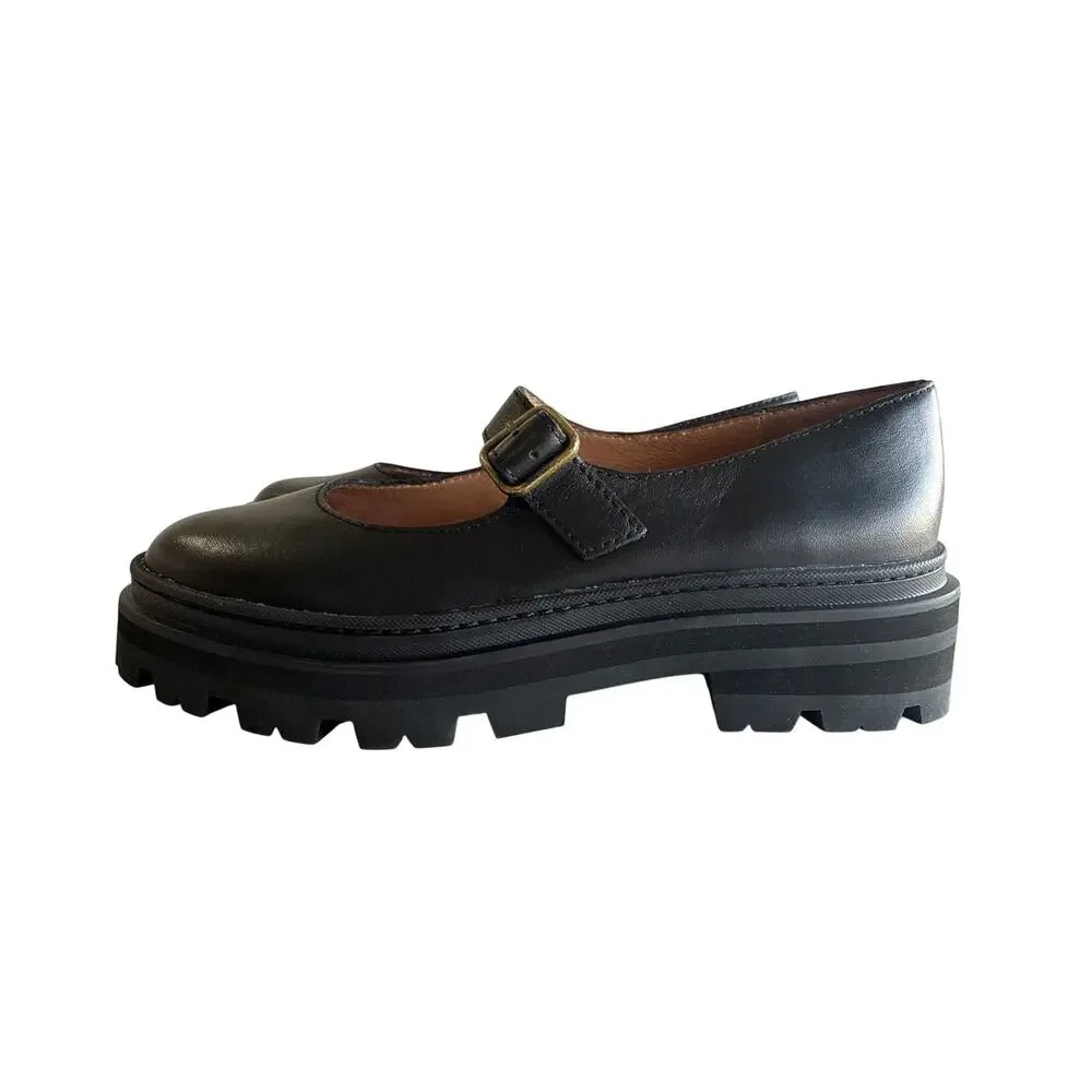Madewell Freya Mary Jane Platform Womens 6.5 Black Leather Y2K Lugsole NG680